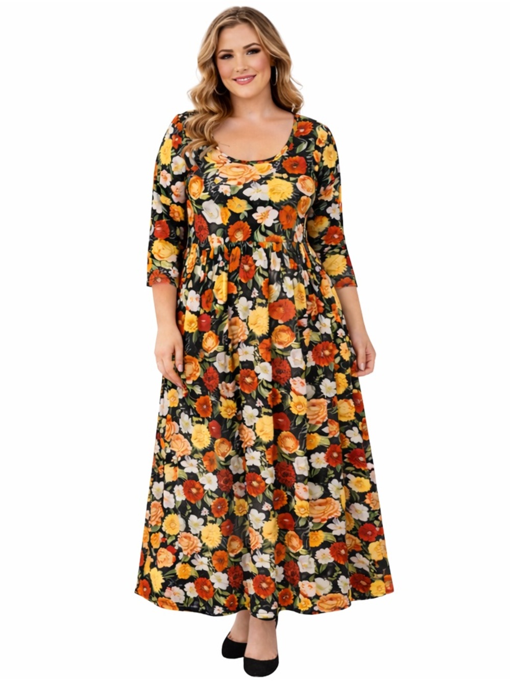 Floral Long Sleeve Fall Dress 2X